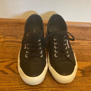 Superga black leather sneakers with white soles. Size 8 men/9.5 women EU41